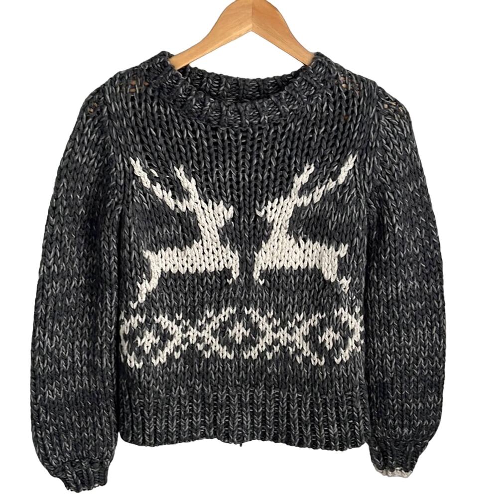 Free People Reindeer Knit Wool Blend Sweater Size XS